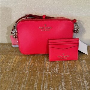 Kate Spade Vibrant Pink Crossbody Bag with Cardholder
